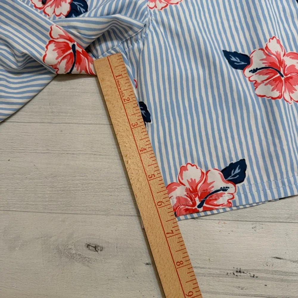 Vineyard Vines mens chappy printed floral‎ blue white stripe swim shorts medium
